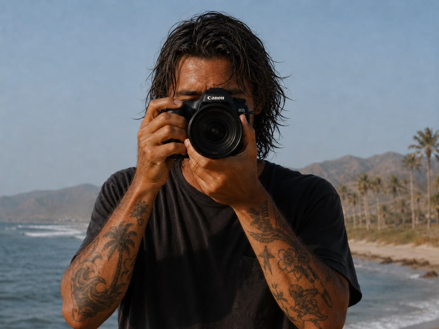 A local surf photographer shooting from the beach in Baja Sur
